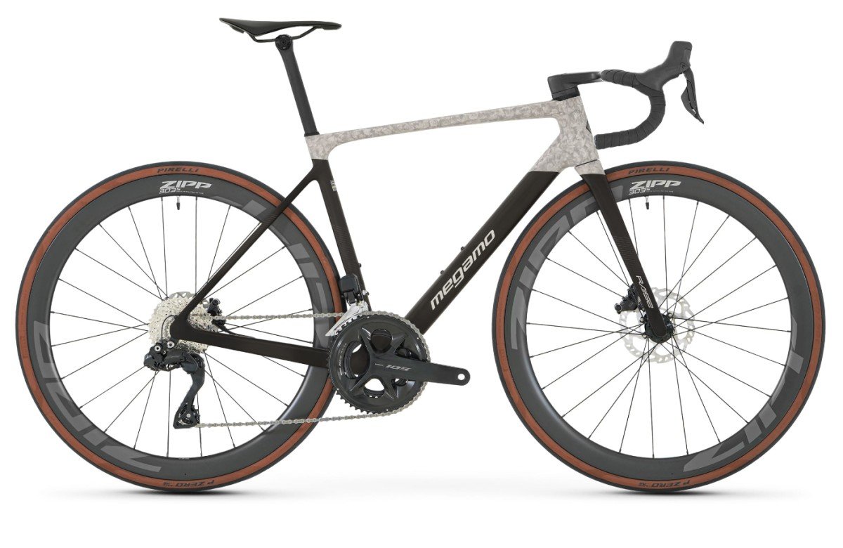 velo de route carbone megamo raise en 105 DI2 2x12 et roues zipp 303 carbone, combo