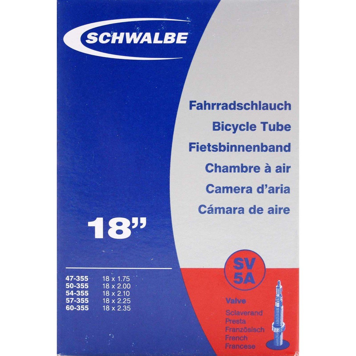 SCHWALBE CHAMBRE A AIR VELO 450 x 55A - 18" VALVE PRESTA